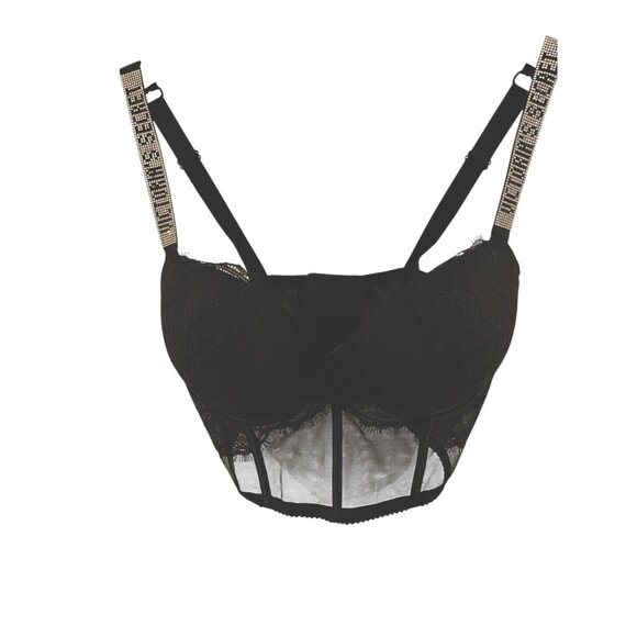 VICTORIA’S SECRET BLACK Very Sexy PUSH UP UNDERWIRE BRA SZ 36DD BLING - Picture 4 of 7